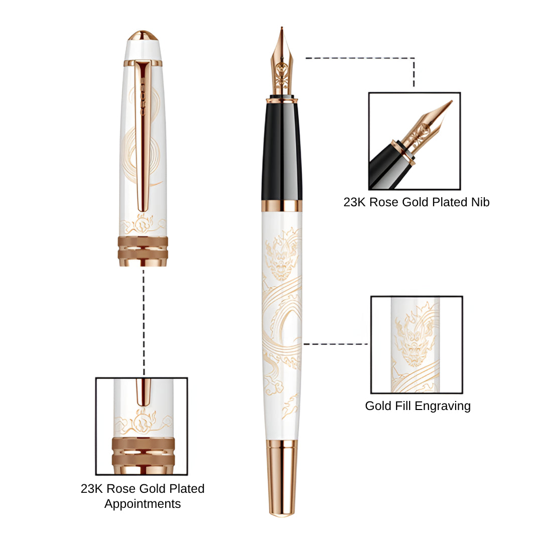 Bailey Pearlescent White Lacquer Year of the Dragon Fountain Pen  CAT0456-23FF