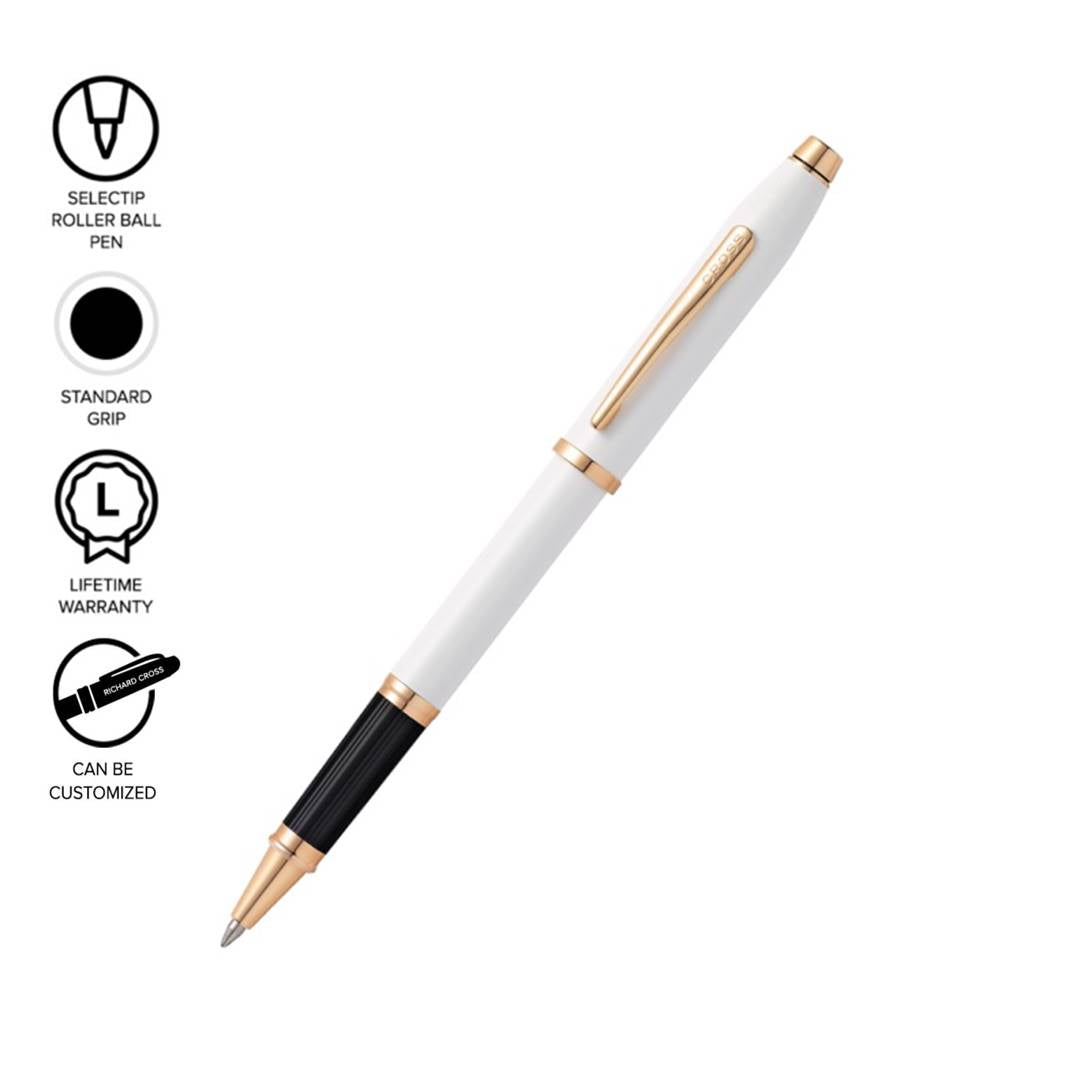 Century II Pearlescent White Lacquer with Rose Gold Rollerball Pen CAT0085-113